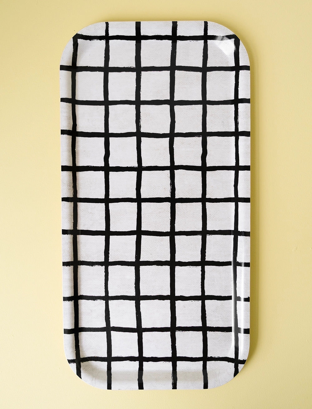 CHECKED TRAY, BLACK/WHITE - 43X22 CM