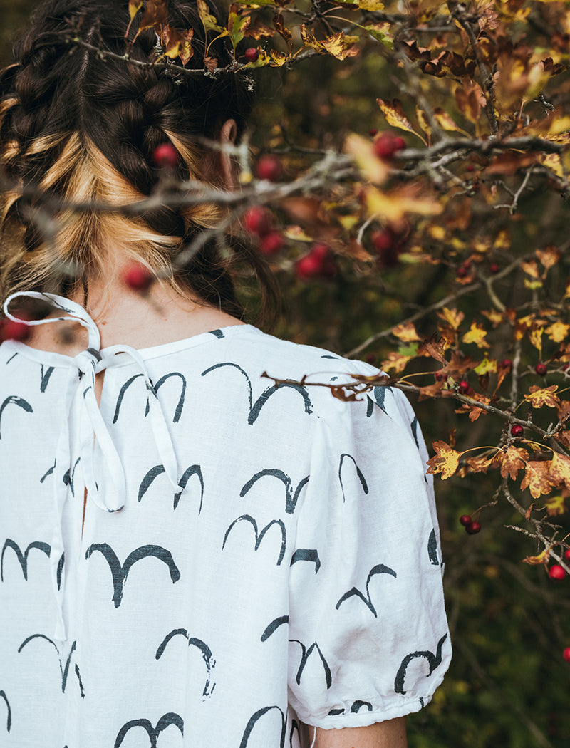 BIRD FABRIC BY THE METRE, MIDNIGHT BLUE