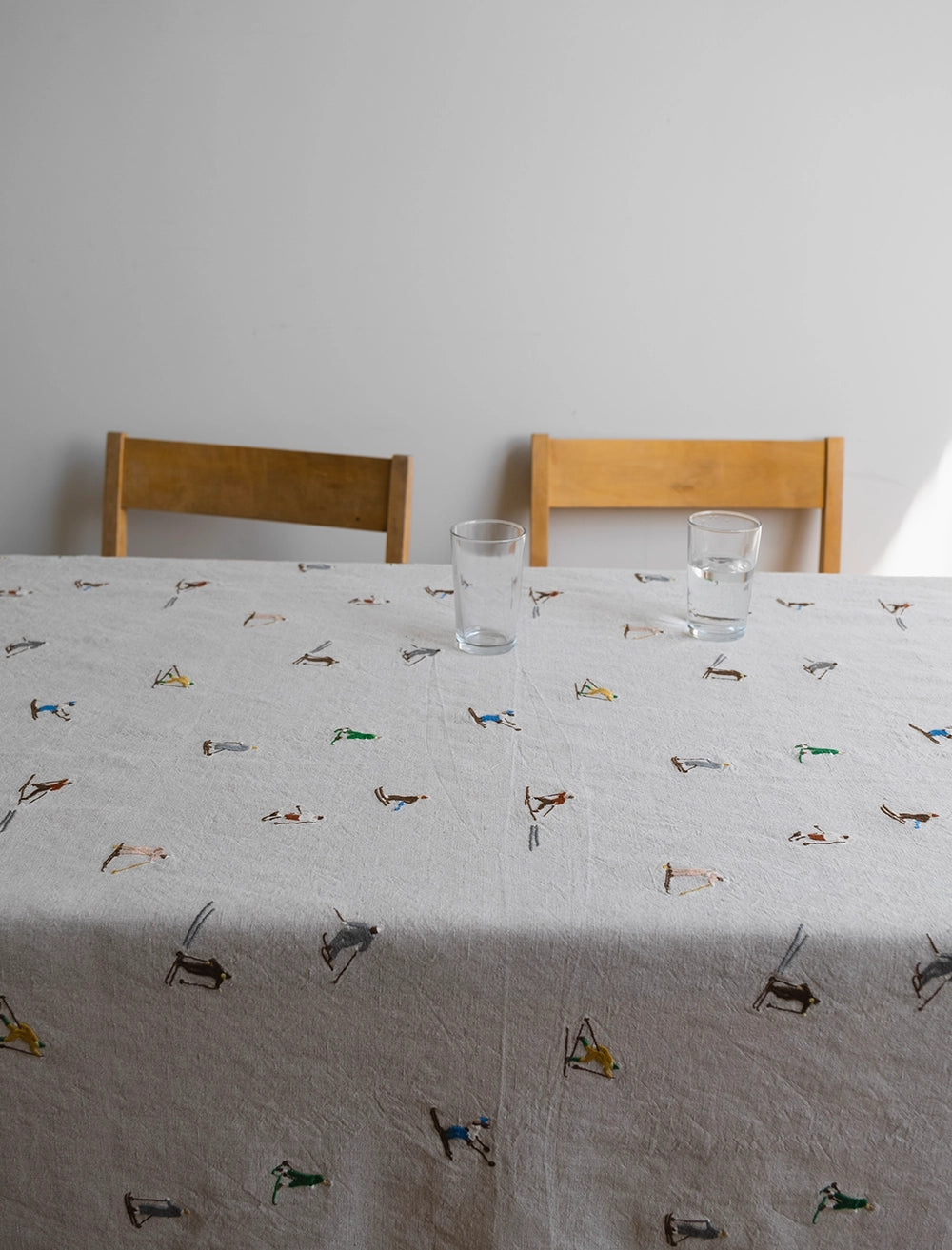 SKIERS, EMBROIDERED TABLECLOTH