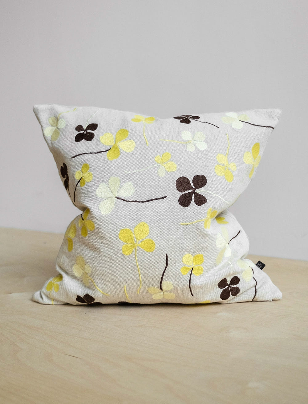 CLOVER EMBROIDERED CUSHION COVER YELLOW