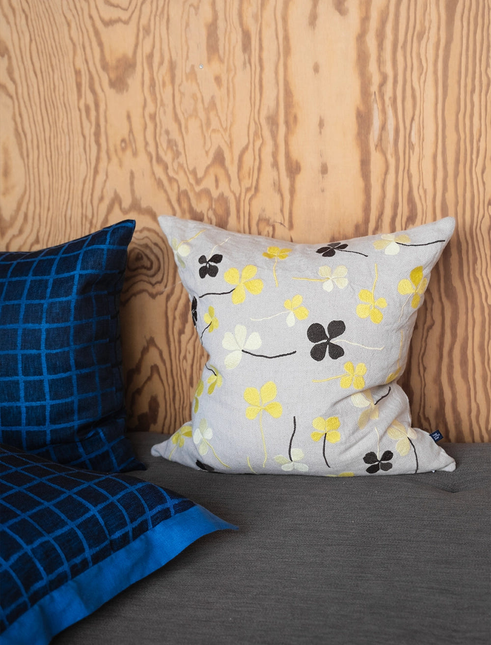 CLOVER EMBROIDERED CUSHION COVER, YELLOW