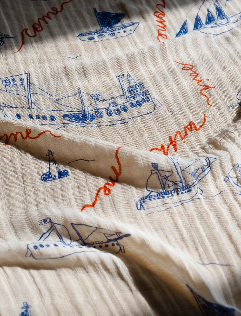 OHOY MUSLIN SHAWL, BLUE/WHITE