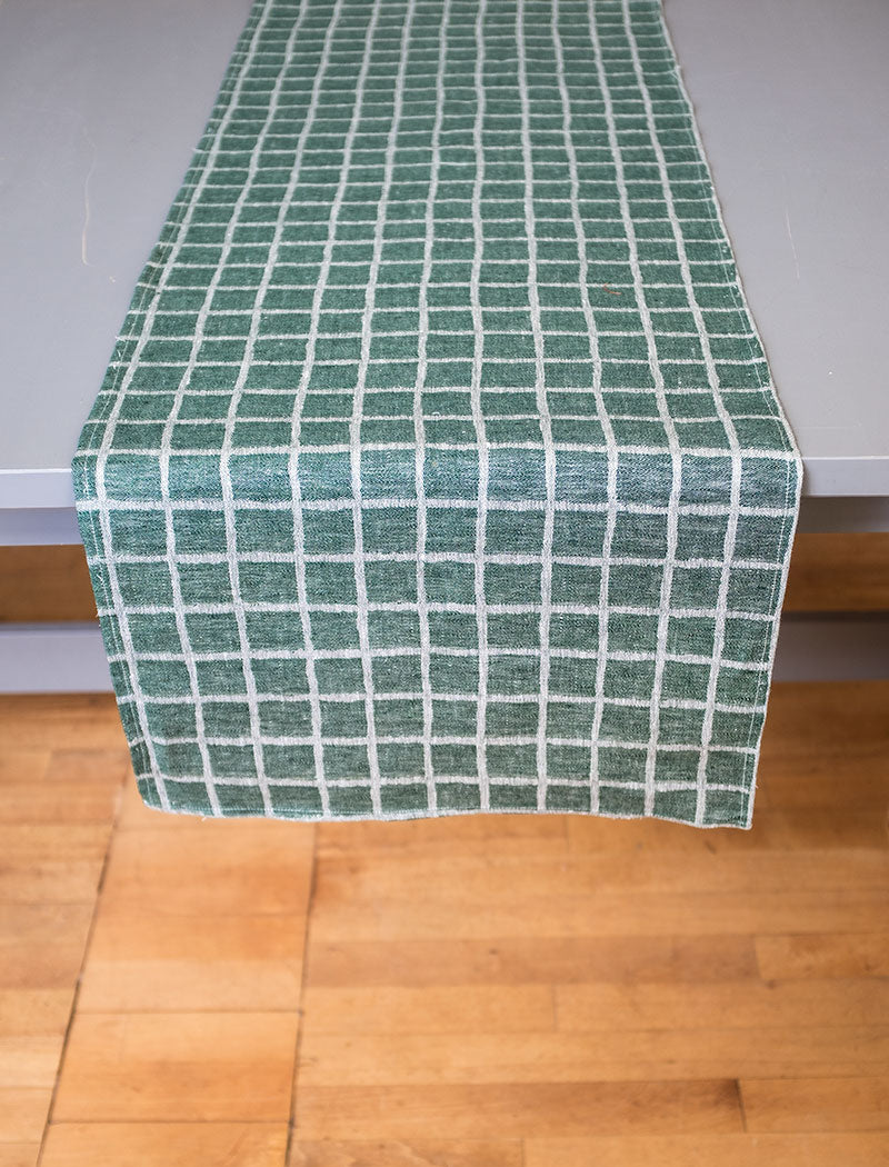 RUTIG JACQUARDVÄVD BORDSLÖPARE, GRÖN