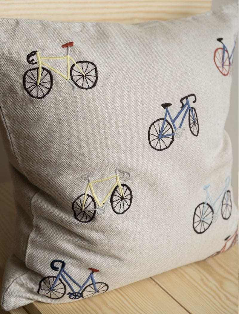 BICYCLES EMBROIDERED CUSHION COVER