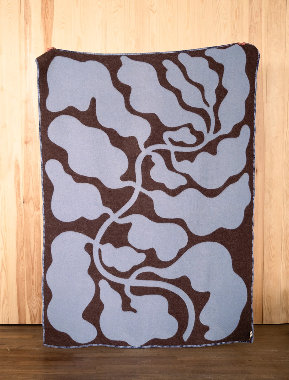 LEAVES WOOL BLANKET,  BROWN/BLUE