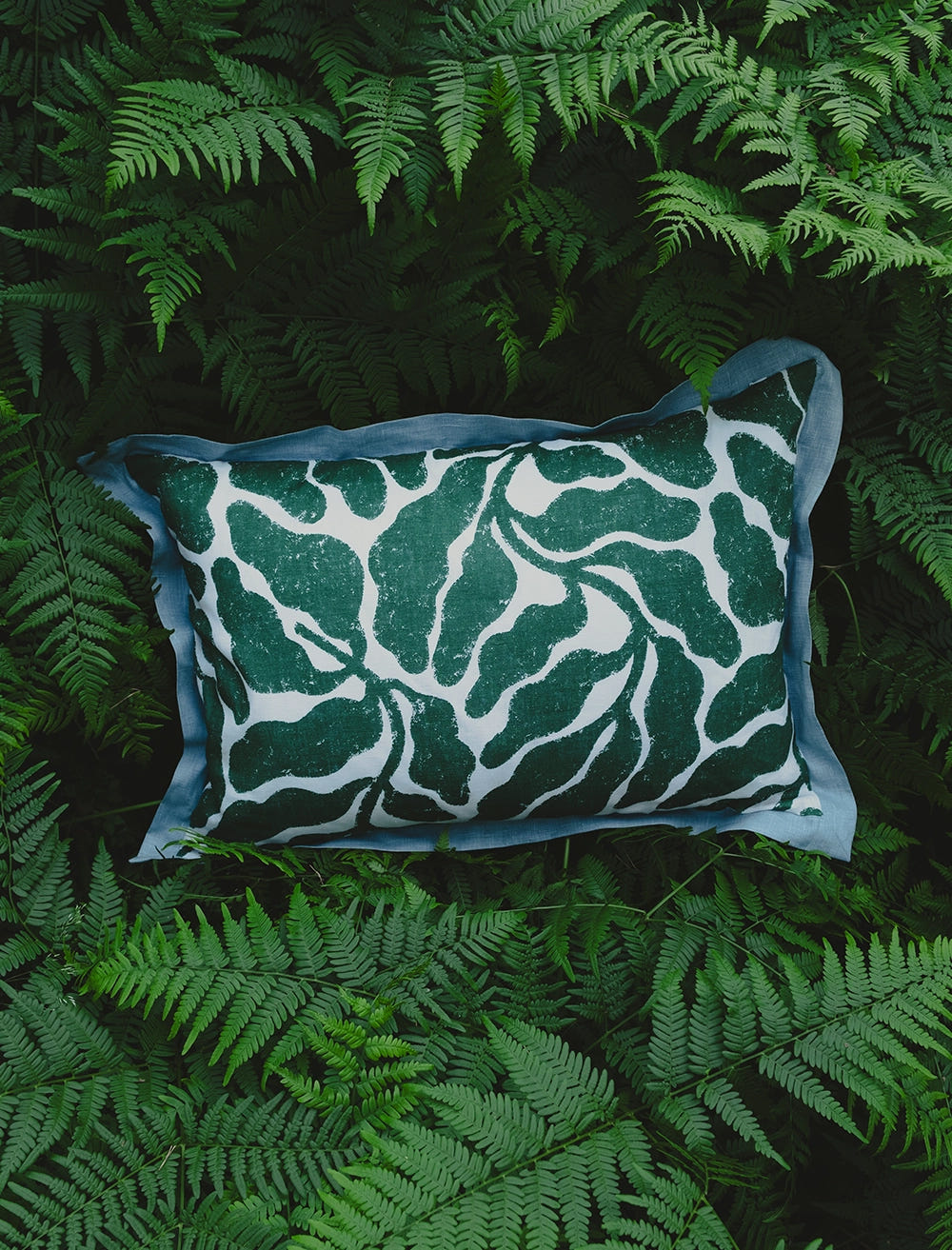 LEAVES CUSHION COVER, GREEN/BLUE