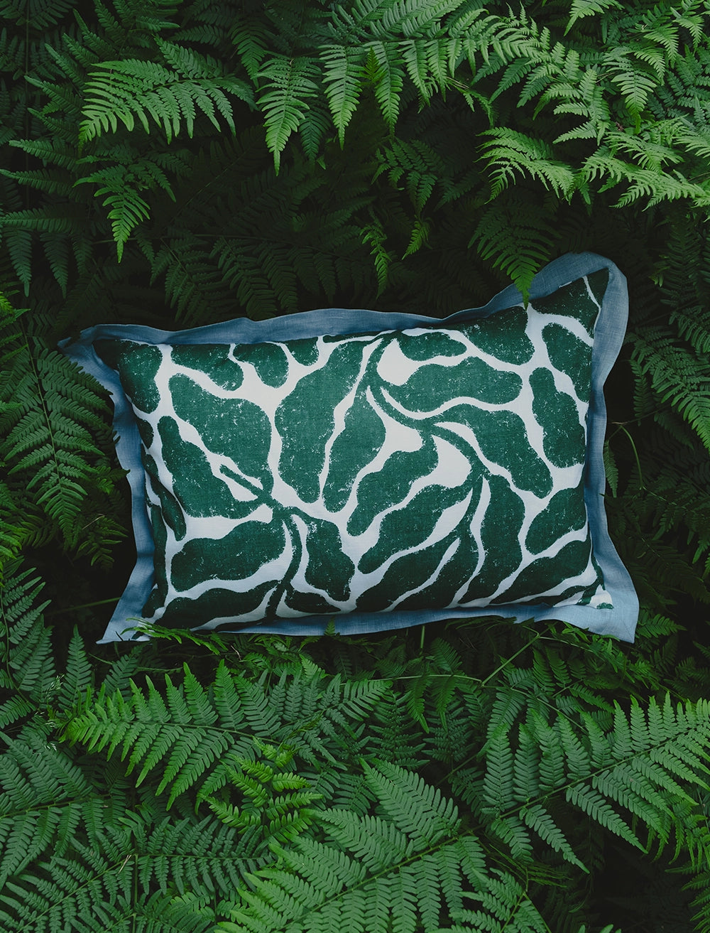 LEAVES CUSHION COVER, GREEN/BLUE