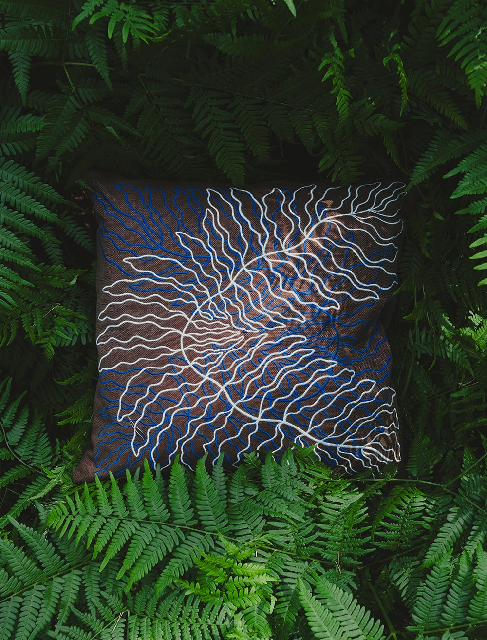 LEAVES EMBROIDERED CUSHION COVER, BROWN