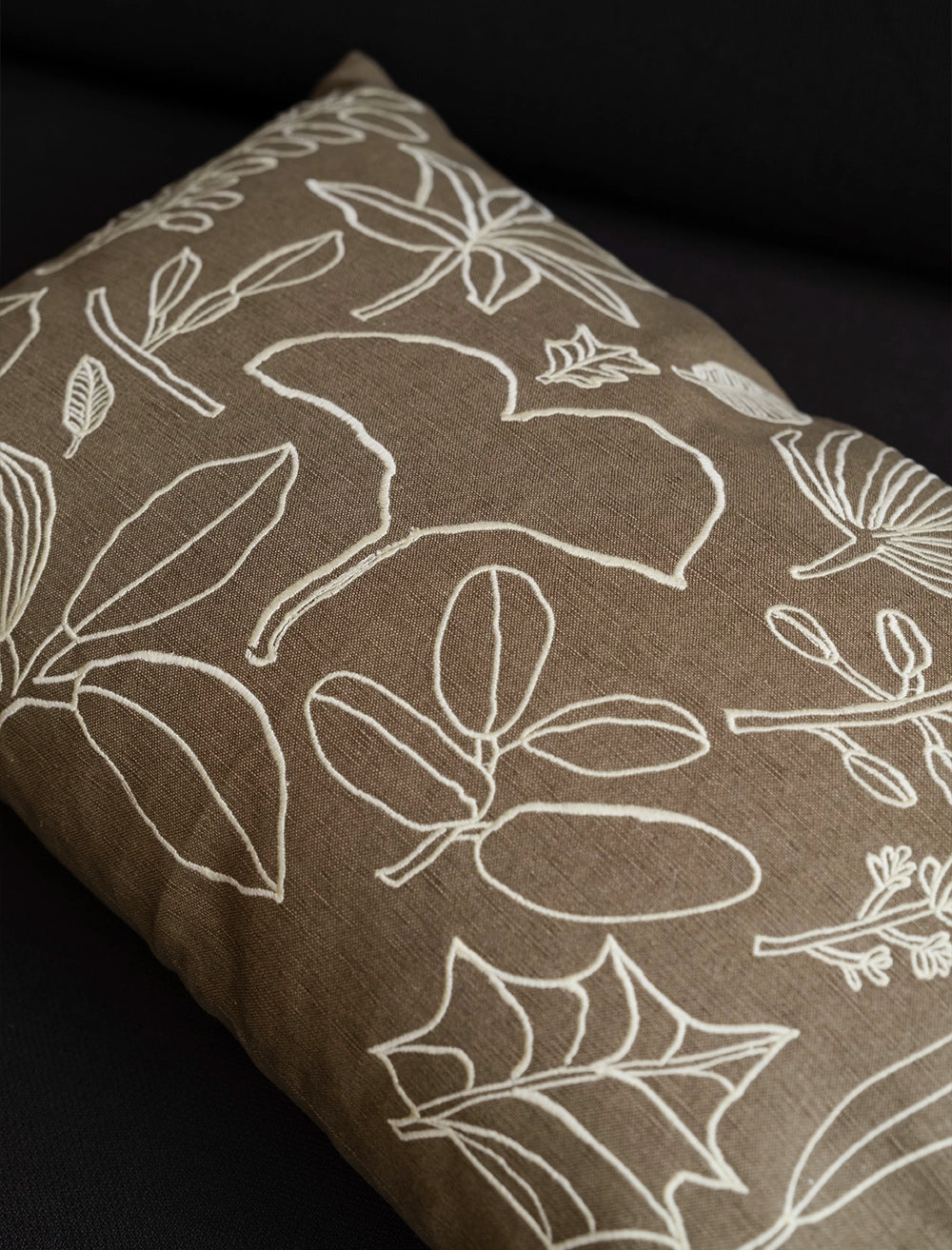 BOTANIC LEAVES EMBROIDERED CUSHION COVER, GREEN/YELLOW