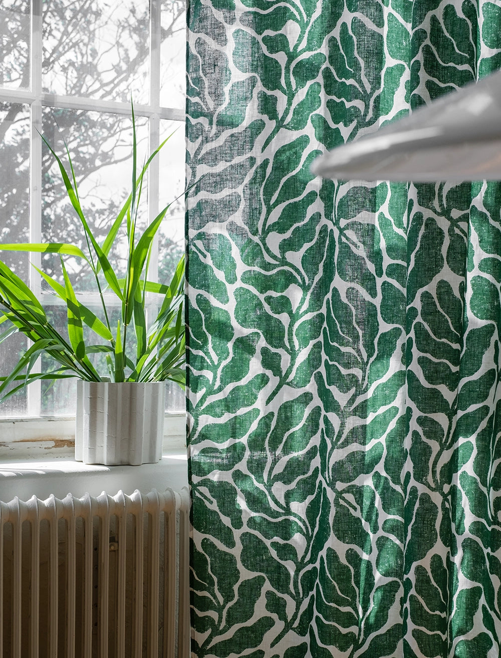LEAVES LINEN CURTAIN, GREEN