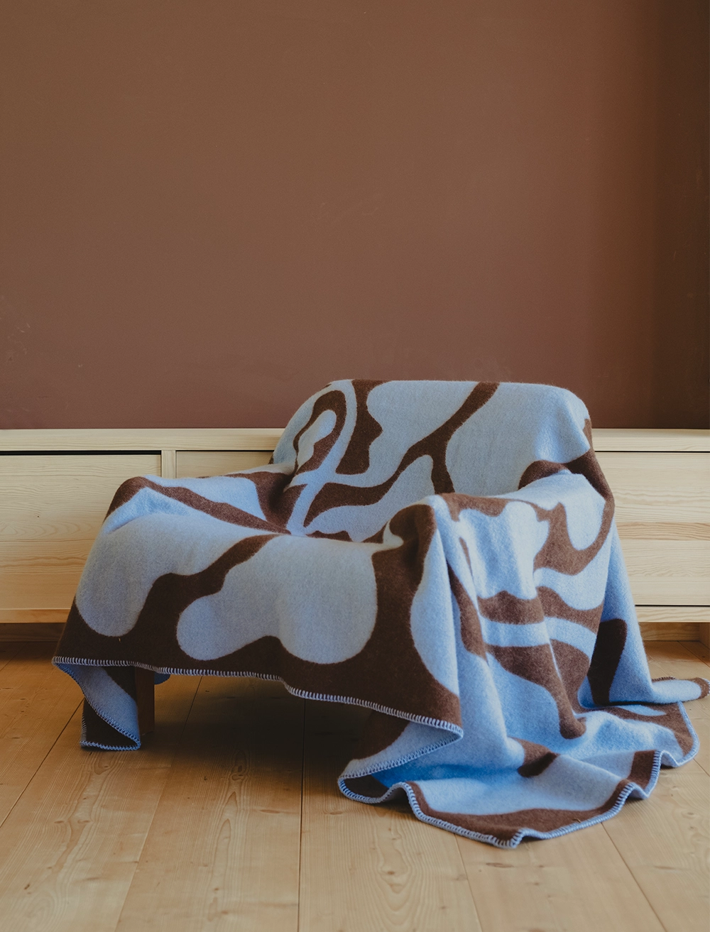 LEAVES WOOL BLANKET,  BROWN/BLUE