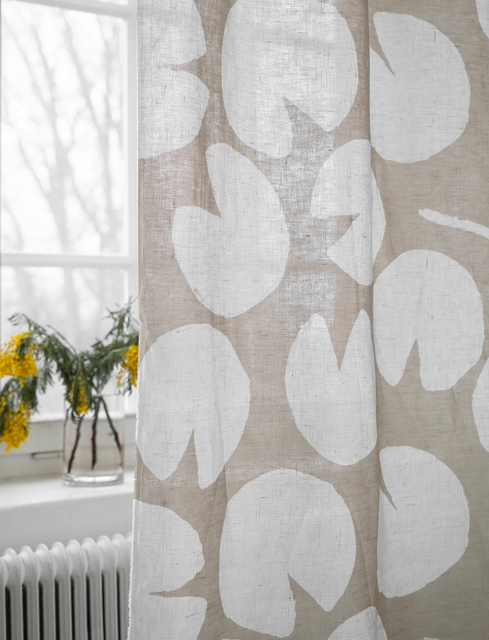 WATER LILIES LINEN FABRIC BY THE METRE, SAND