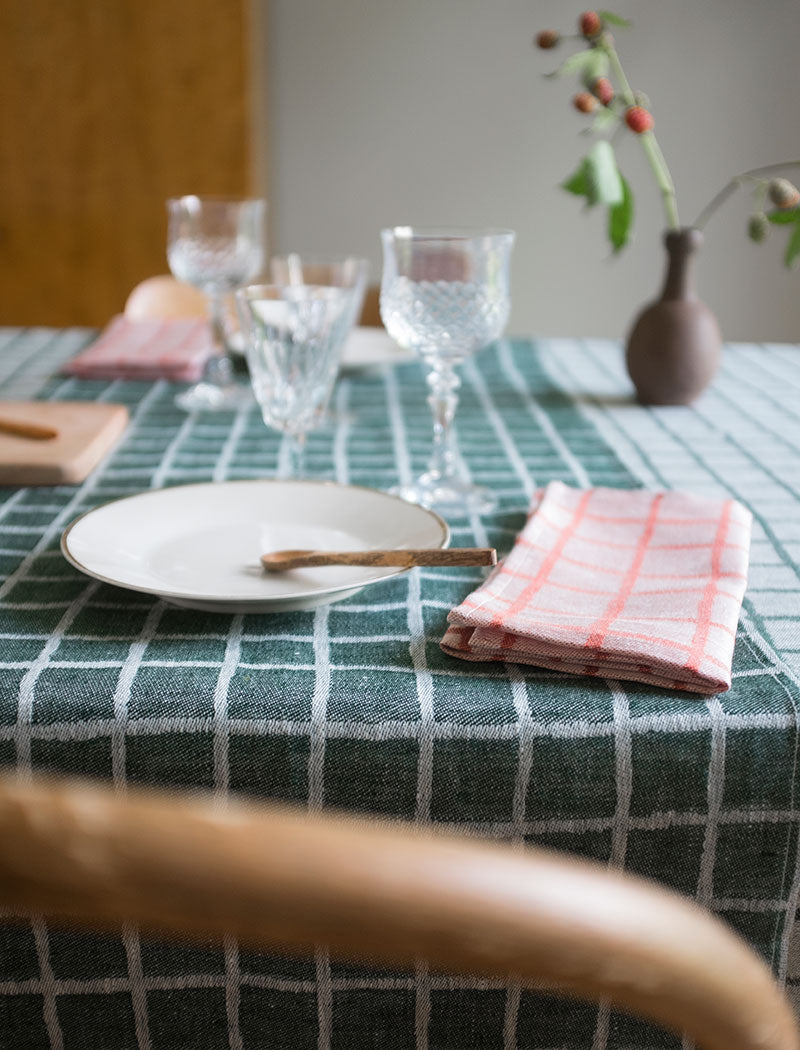 RUTIG JACQUARDVÄVD BORDSLÖPARE, GRÖN