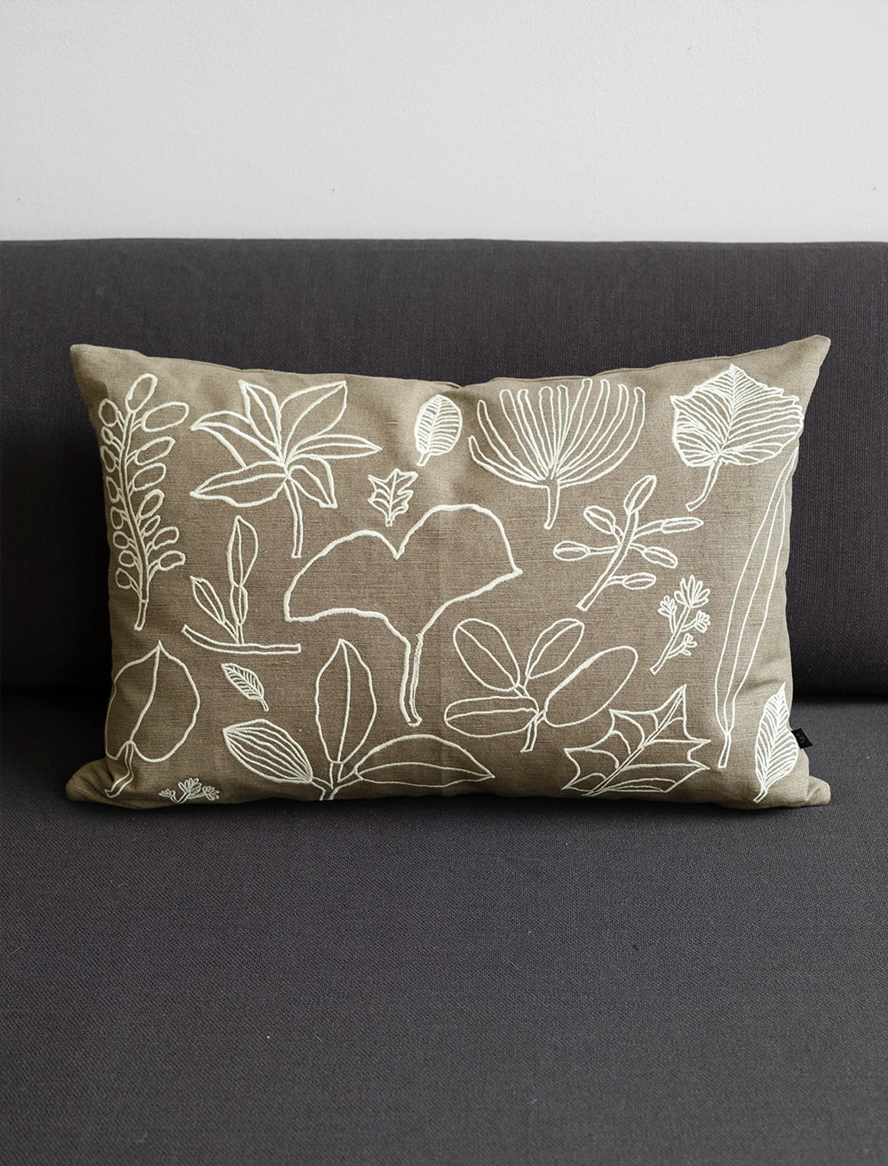 BOTANIC LEAVES EMBROIDERED CUSHION COVER, GREEN/YELLOW