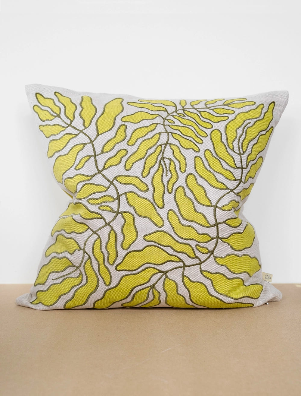 LEAVES EMBROIDERED CUSHION COVER, LIME