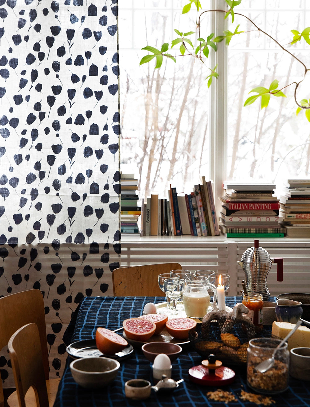 BOUQUET LINEN CURTAIN, BLUE