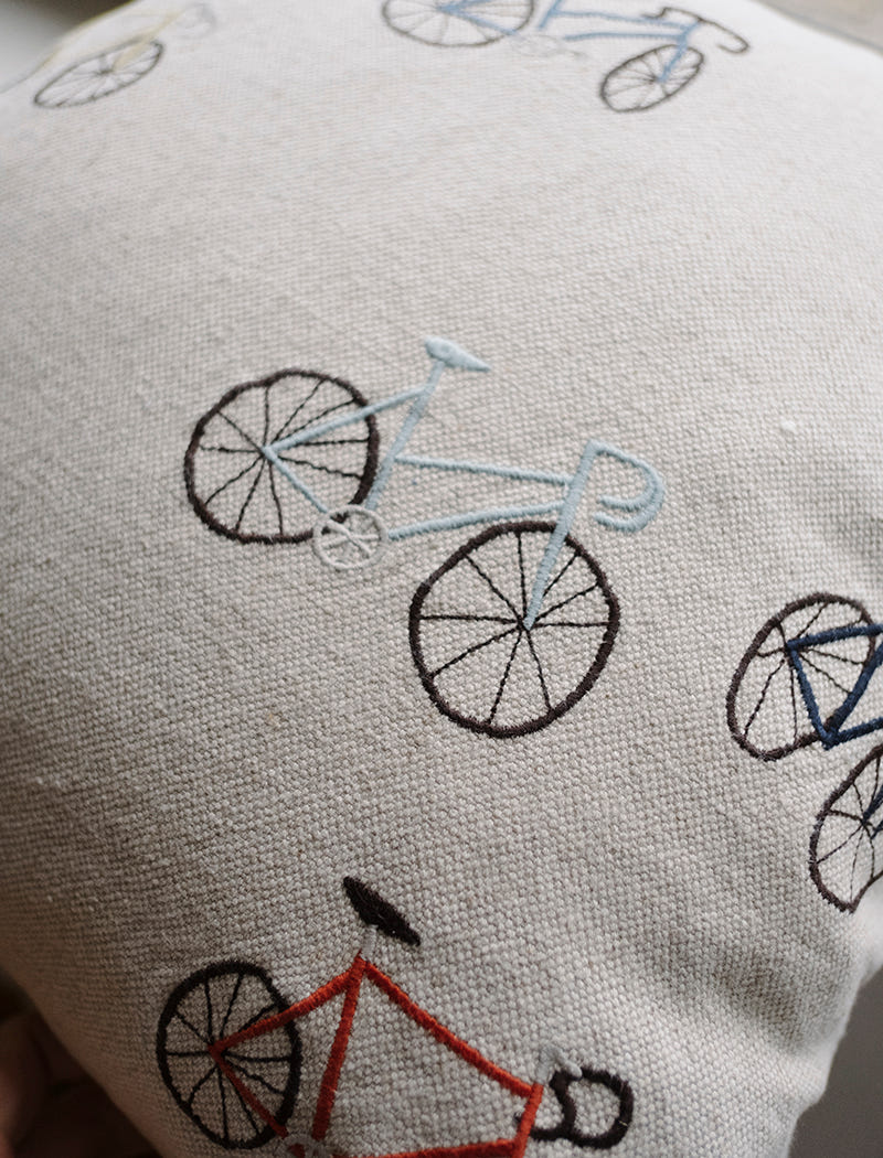 BICYCLES EMBROIDERED CUSHION COVER