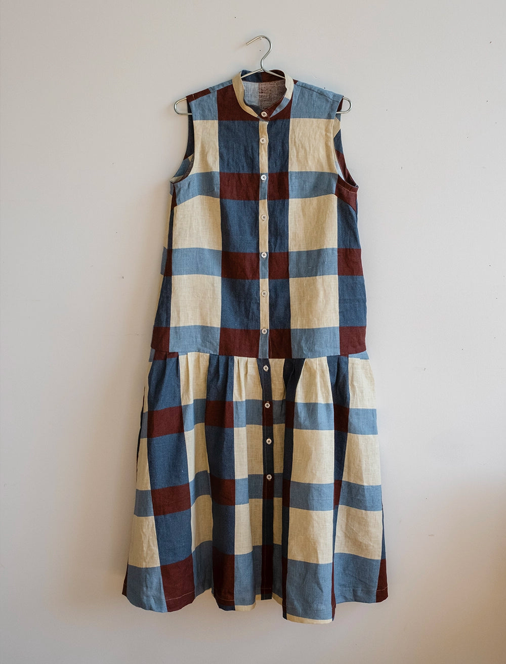 FIELD LINEN FABRIC, BLUE/PLUM