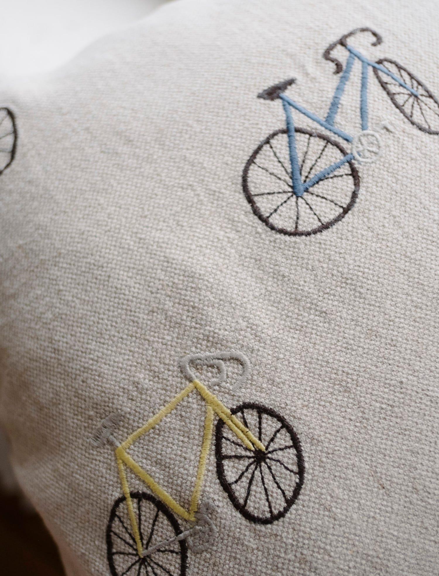 BICYCLES EMBROIDERED CUSHION COVER