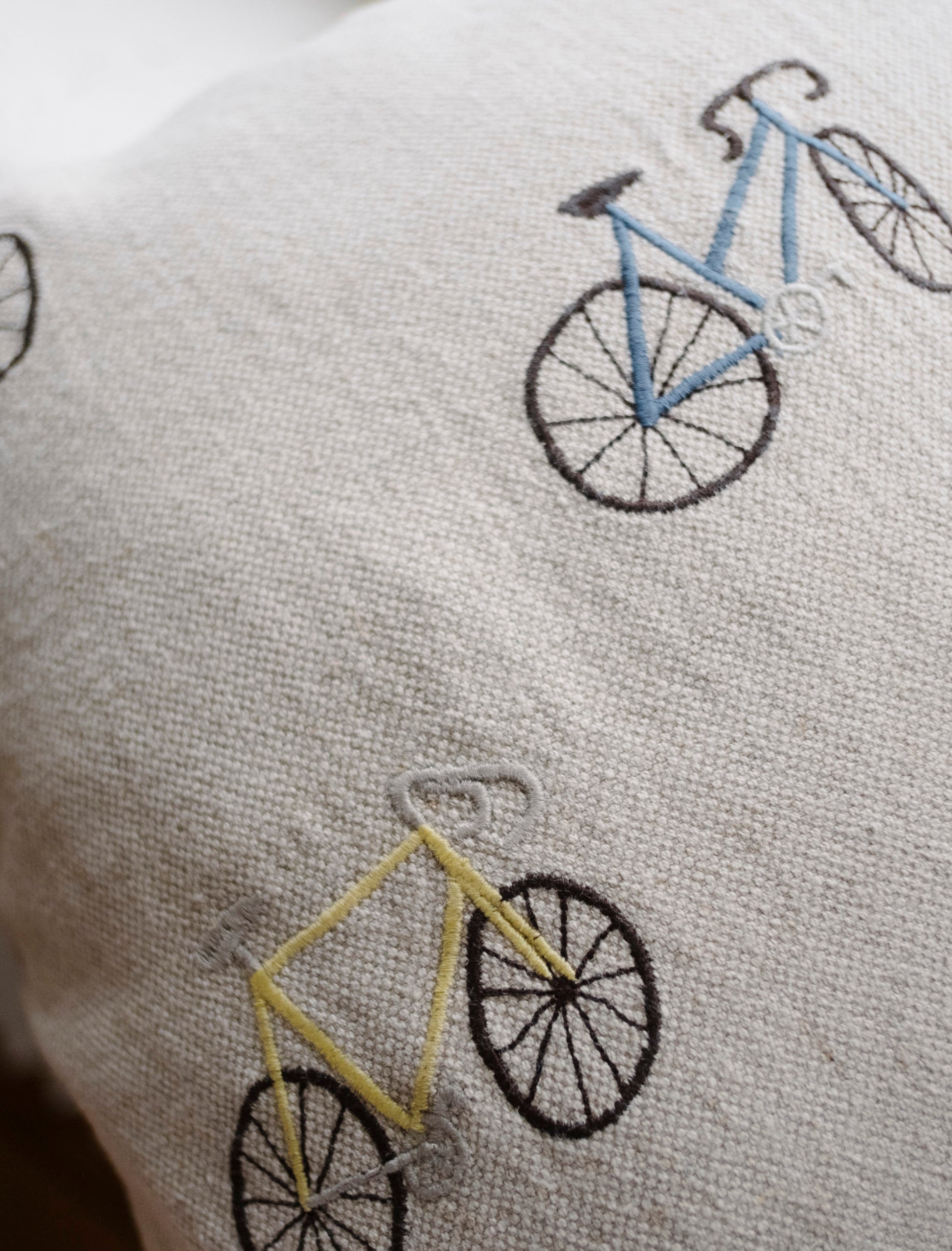 BICYCLES EMBROIDERED CUSHION COVER