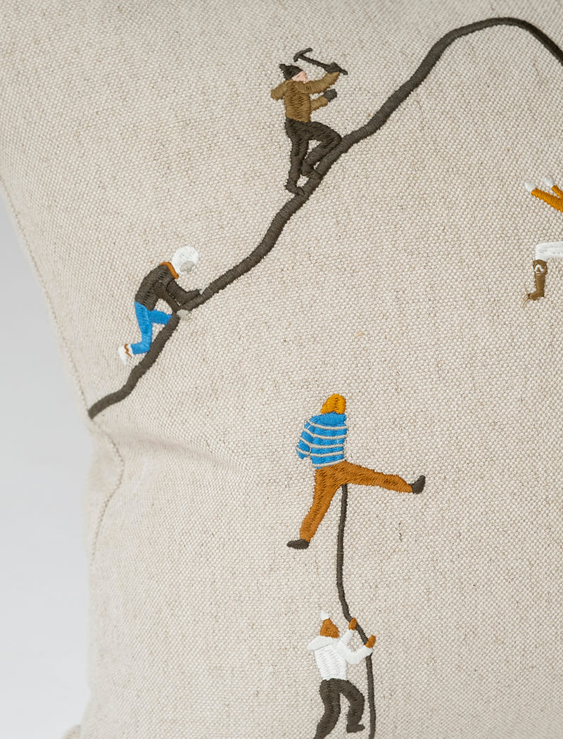 MOUNTAIN CLIMBERS EMBROIDERED CUSHION COVER