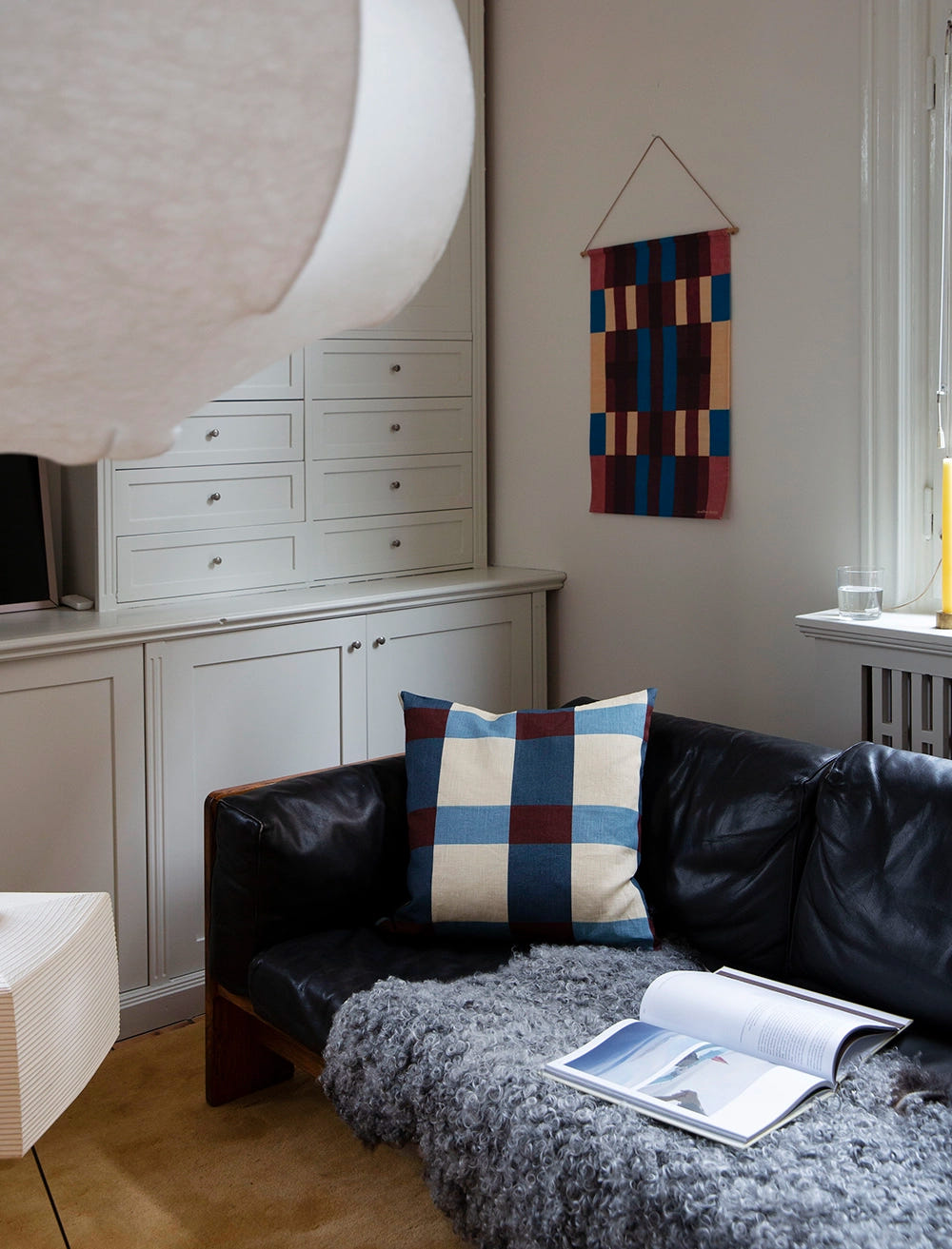 FIELD CUSHION COVER, BLUE/PLUM 48X48 CM