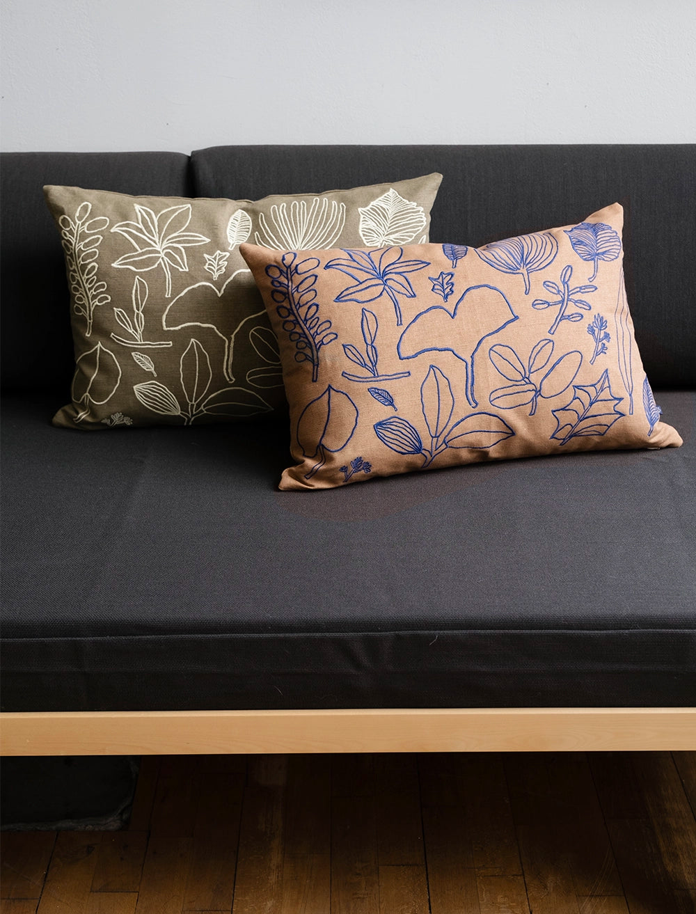 BOTANIC LEAVES EMBROIDERED CUSHION COVER, GREEN/YELLOW