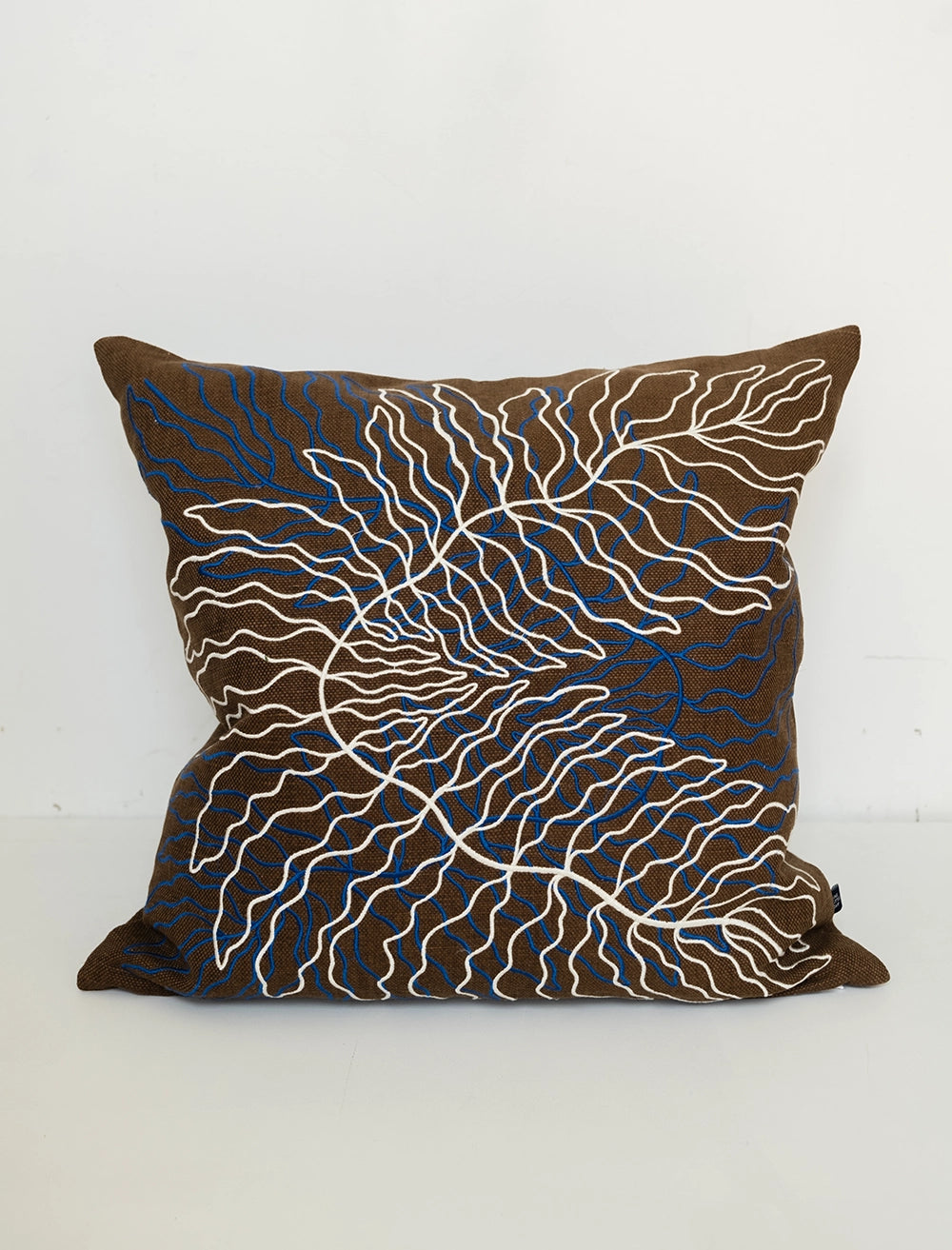 LEAVES EMBROIDERED CUSHION COVER, BROWN