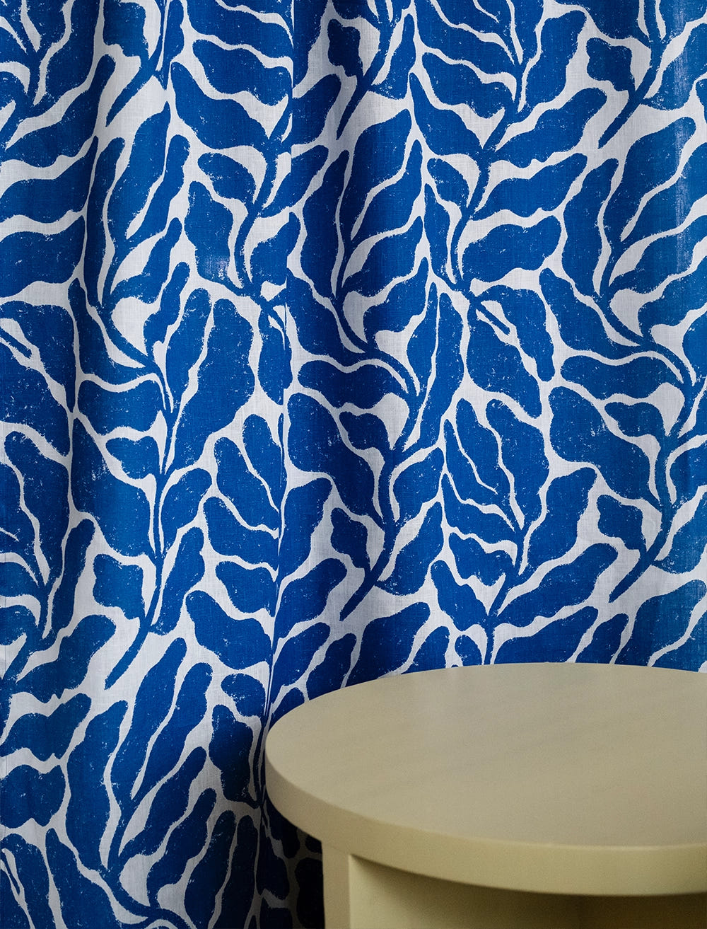LEAVES LINEN CURTAIN, BLUE