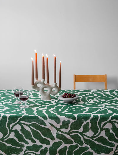 LEAVES LINEN TABLECLOTH, GREEN  - 147x147 cm