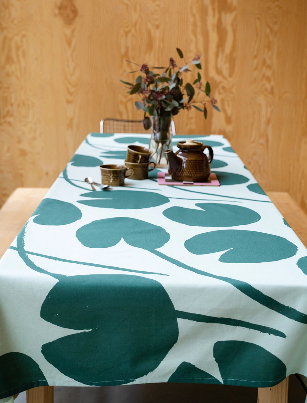 WATER LILIES TABLECLOTH, GREEN - 145x250 CM