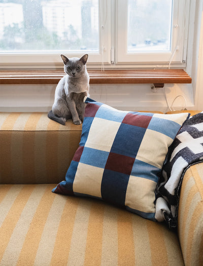 FIELD CUSHION COVER, BLUE/PLUM 48X48 CM