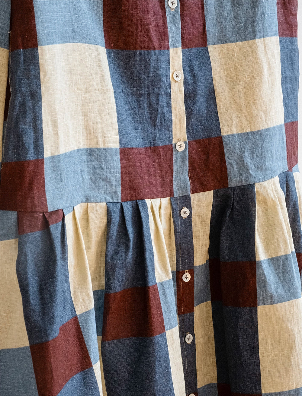 FIELD LINEN FABRIC, BLUE/PLUM