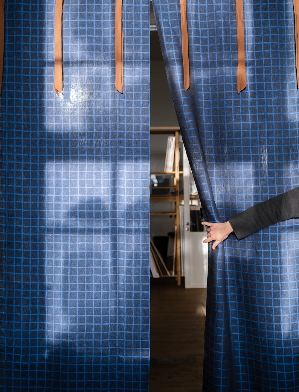 CHECKED FABRIC BY THE METRE, BLUE/BLACK
