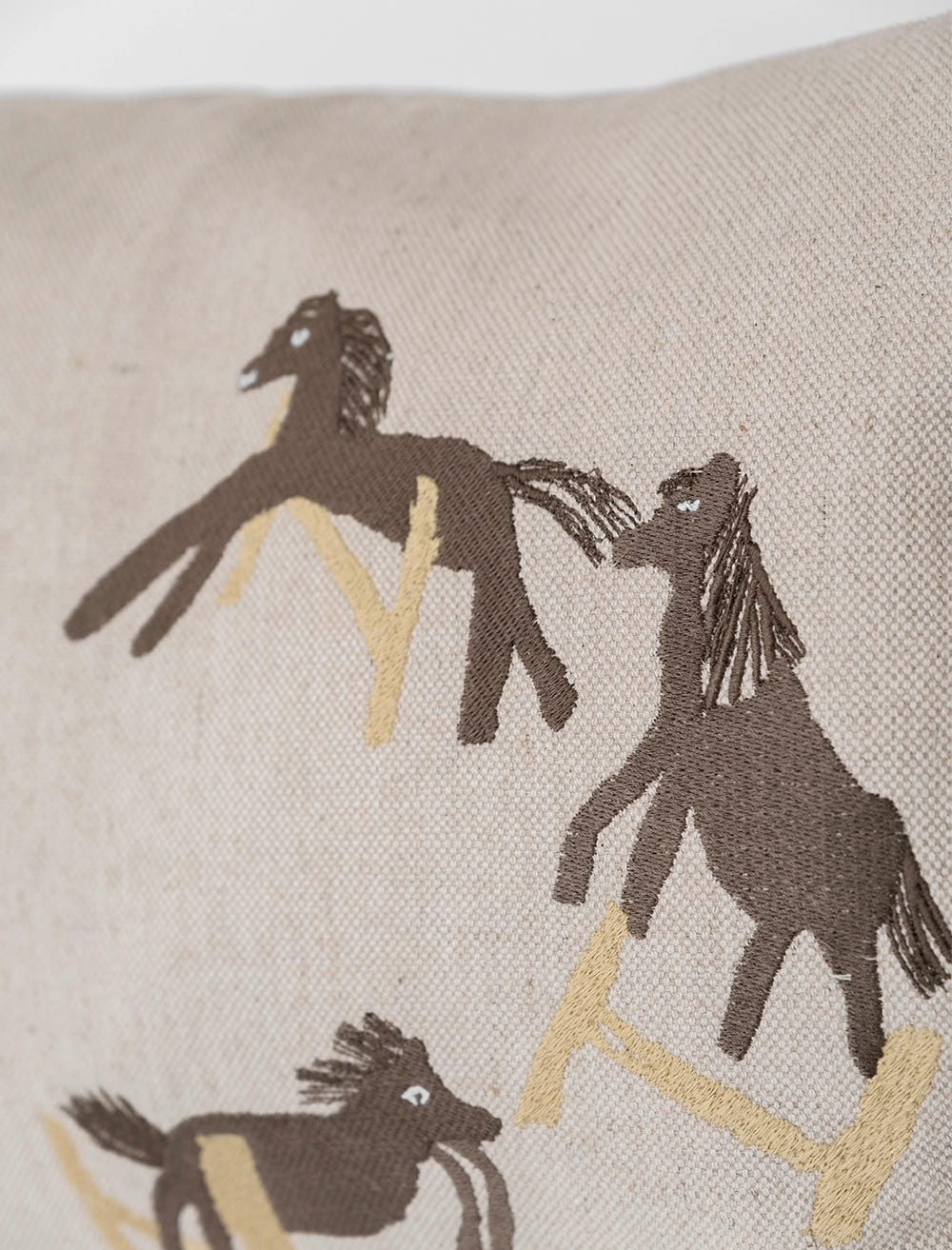 JUMPING HORSE EMBROIDERED CUSHION COVER