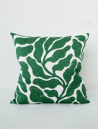 LEAVES LINEN CUSHION COVER, GREEN 48X48 CM