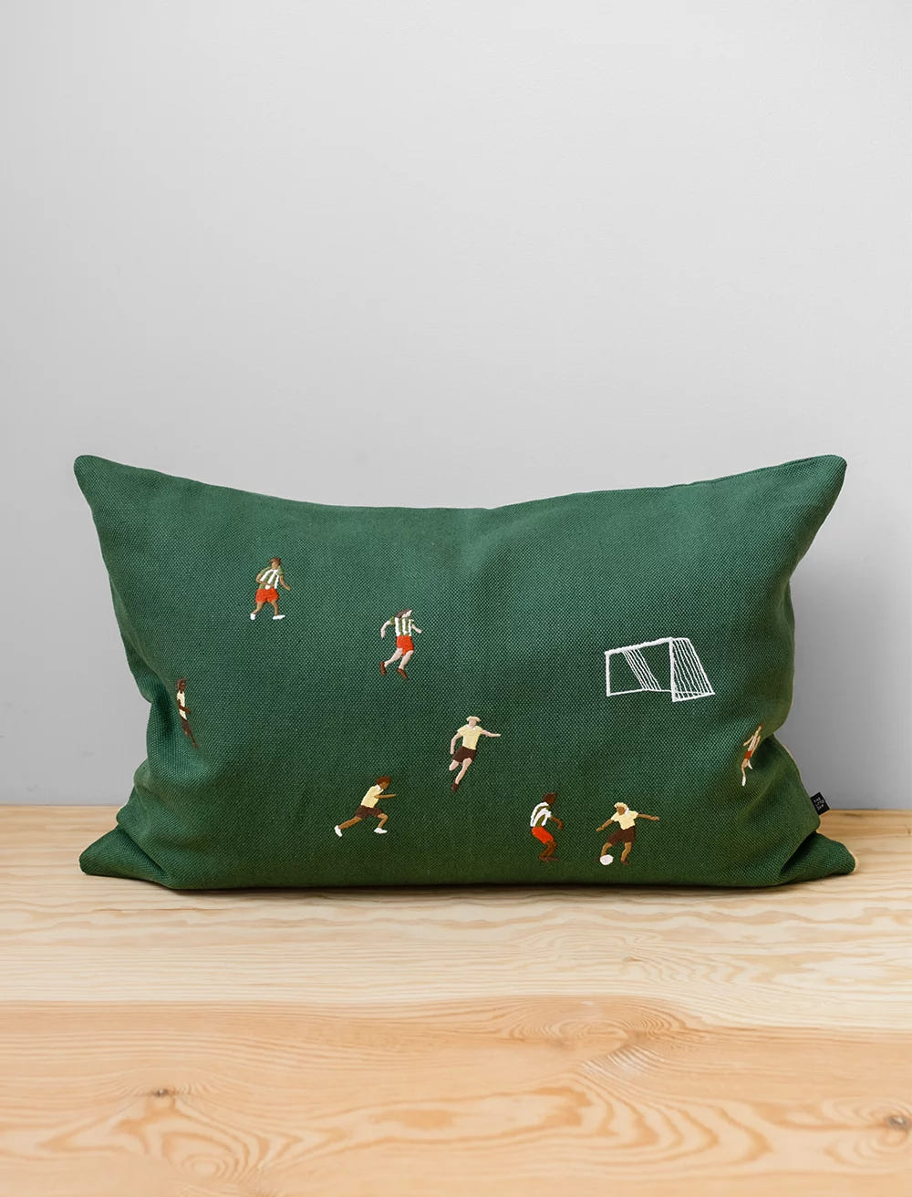 SOCCER EMBROIDERED CUSHION COVER, GREEN