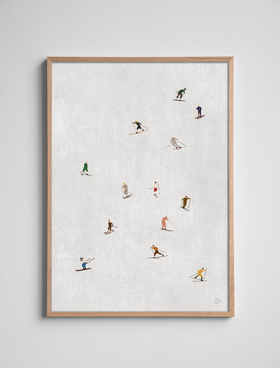 SKIERS POSTER, LIGHT GREY - 50x70 cm