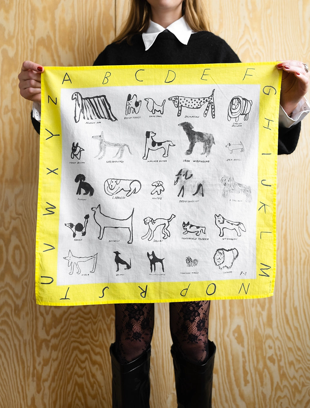 ABC DOGS SCARF, WHITE/YELLOW