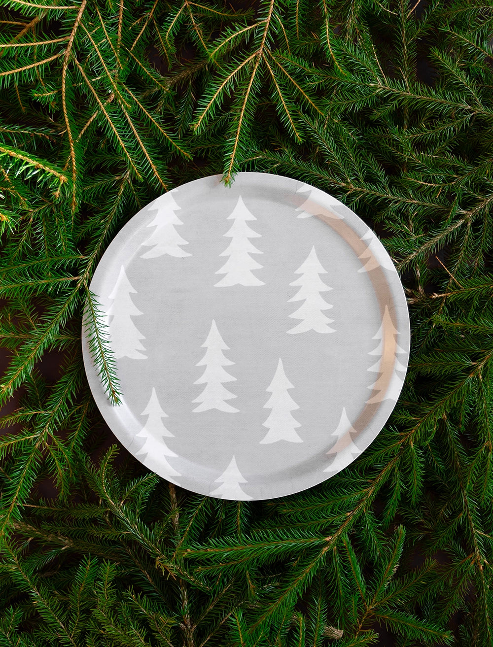 GRAN LITEN RUND BRICKA, GRÅ/VIT