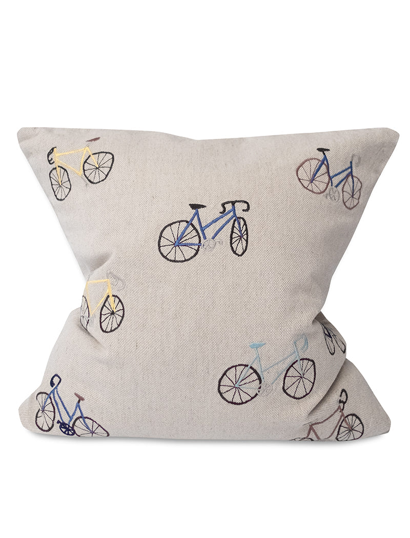 BICYCLES EMBROIDERED CUSHION COVER
