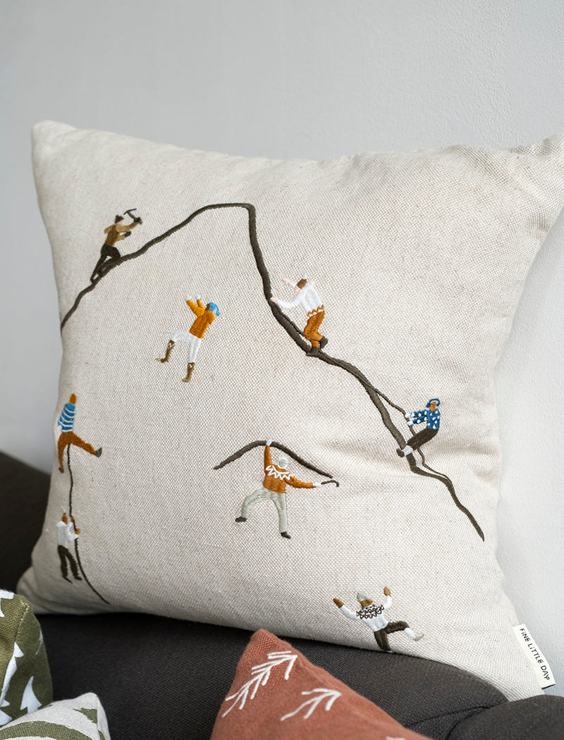 MOUNTAIN CLIMBERS EMBROIDERED CUSHION COVER