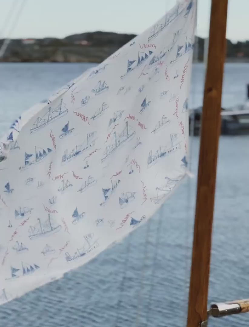 OHOY MUSSELINSCHAL, BLAU/WEISS