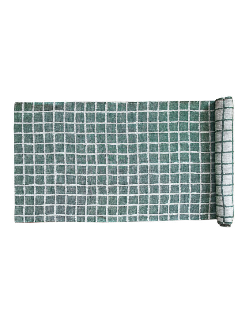 RUTIG JACQUARDVÄVD BORDSLÖPARE, GRÖN